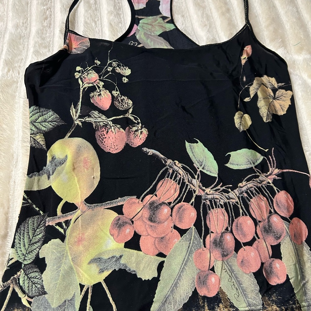 Roberto Cavalli Black and Multicolor Botanical Camisole
